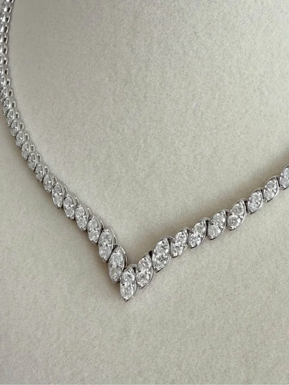Marquise V-Front Necklace in Silver Tone with Clear Stones